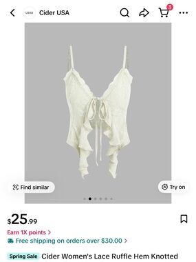 Cider Cream Lace Ruffle-Hem Knotted Crop Top